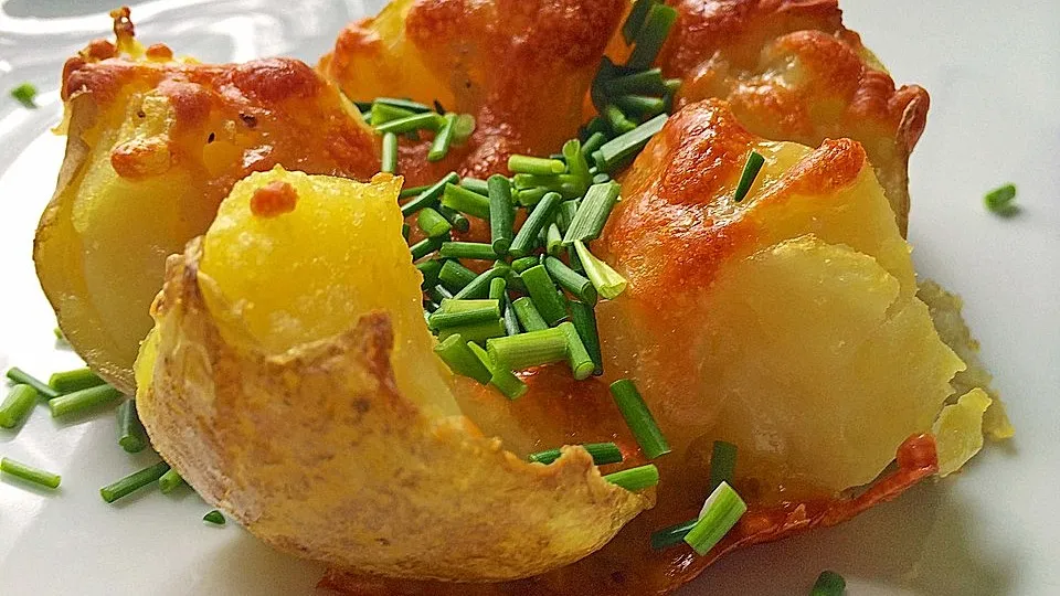 Überbackene Ofenkartoffel mit Knoblauch