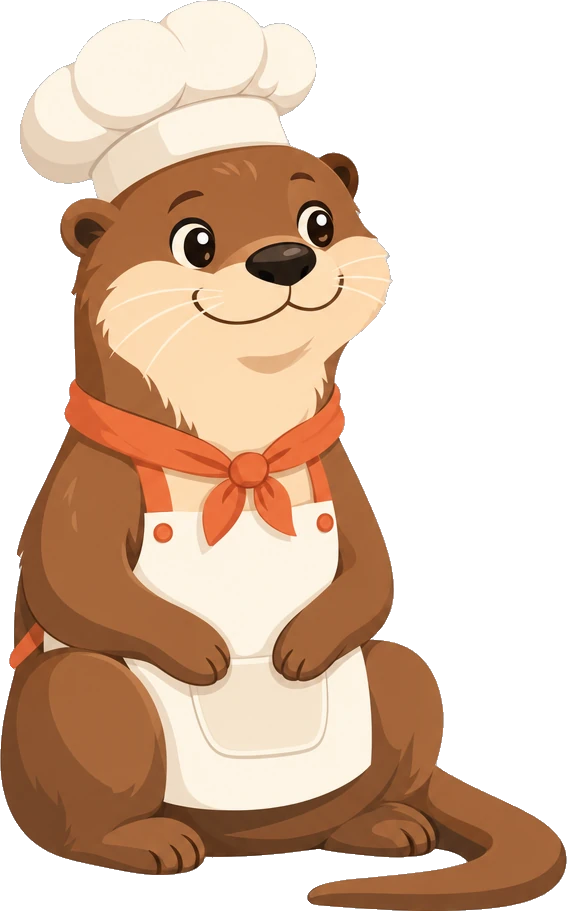 KochTakt-Maskottchen: ein Otter mit Kochmütze